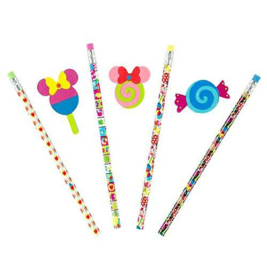 Home & Decor * | With Discount Disney Novelty Pencil Minnie Mouse Candy Pencils & Erasers Set