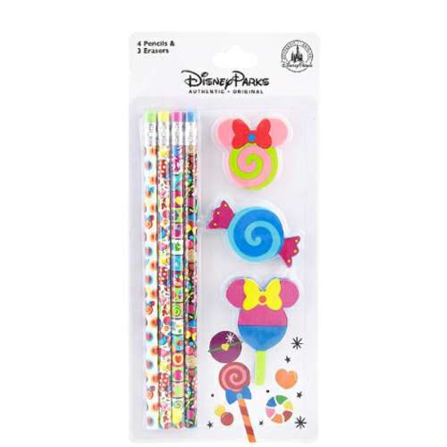 Home & Decor * | With Discount Disney Novelty Pencil Minnie Mouse Candy Pencils & Erasers Set