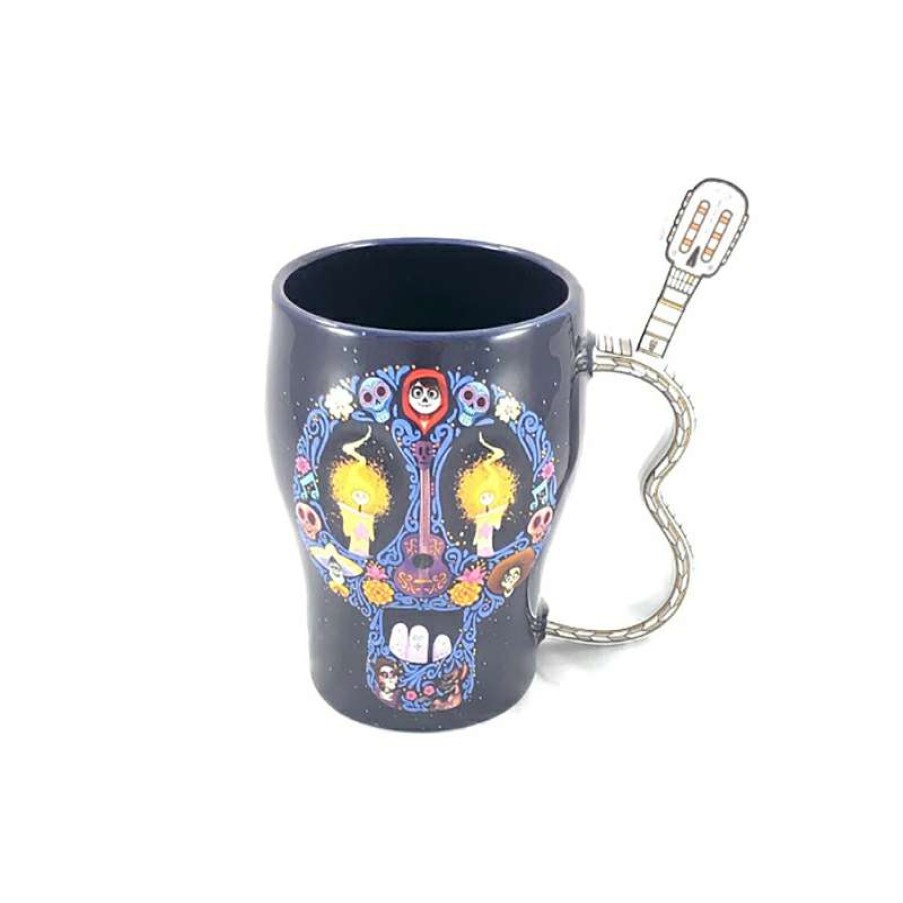 Home & Decor * | Exclusive Disney Coffee Cup Mug Coco Sugar Skull W/ Guitar Handle