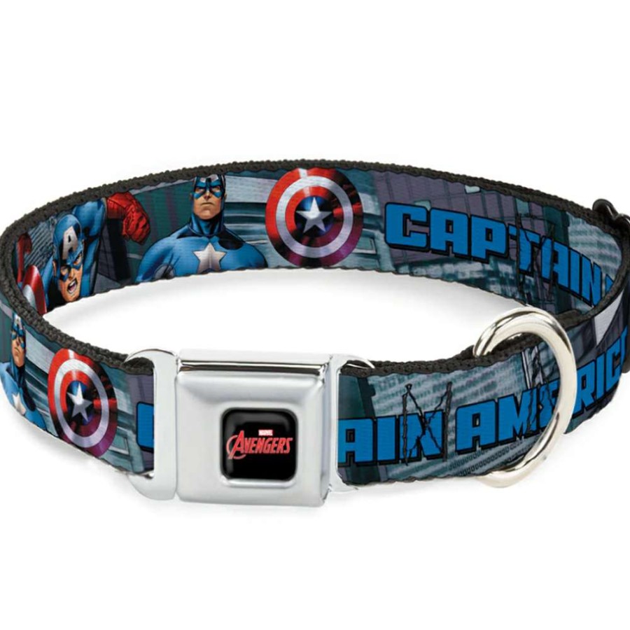 Home & Decor * | Hot Sell Disney Designer Pet Collar Captain America W/ Avengers Logo