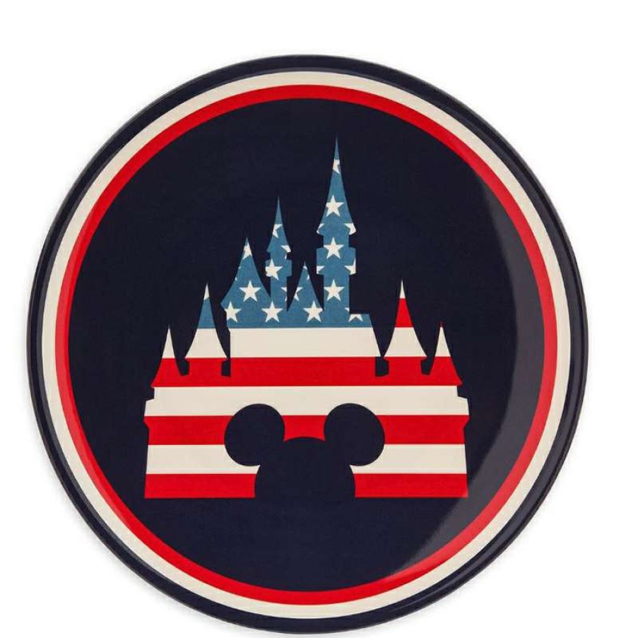 Home & Decor * | Disney Dinner Plate Americana Fantasyland Castle Mickey Silhouette Hot Selling