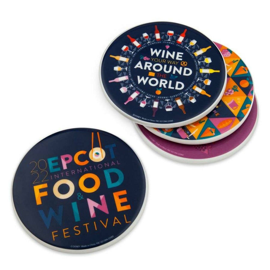 Home & Decor * | Disney Coaster Set 2022 Epcot Food And Wine Festival Logo Online