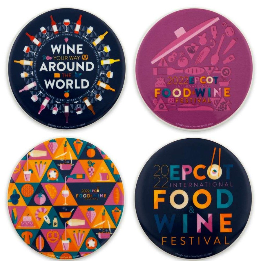 Home & Decor * | Disney Coaster Set 2022 Epcot Food And Wine Festival Logo Online