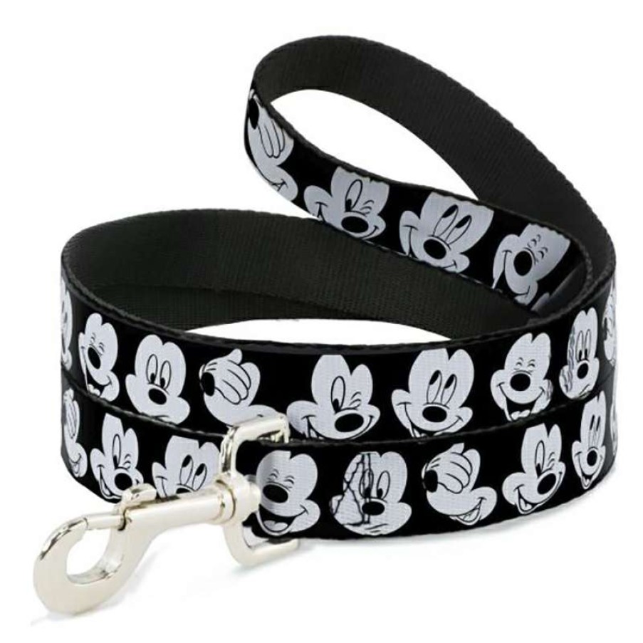 Home & Decor * | Official Disney Designer Pet Leash Mickey Mouse Faces Monochrome