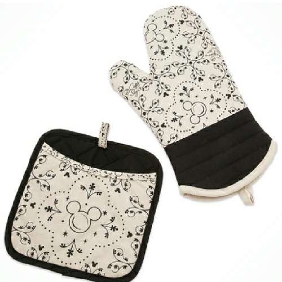 Home & Decor * | Discount Disney Oven Mitt And Potholder Mickey Mouse Icon Black And Cream