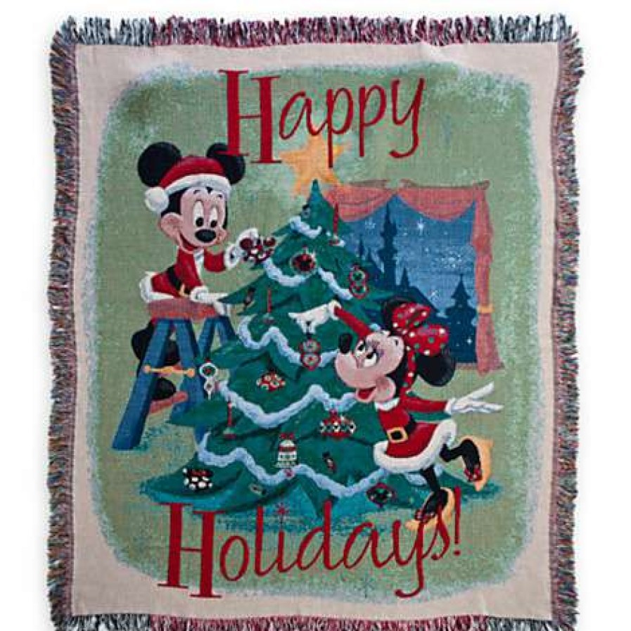 Home & Decor * | Disney Holiday Throw Blanket Happy Holidays Retro Mickey And Minnie Sales