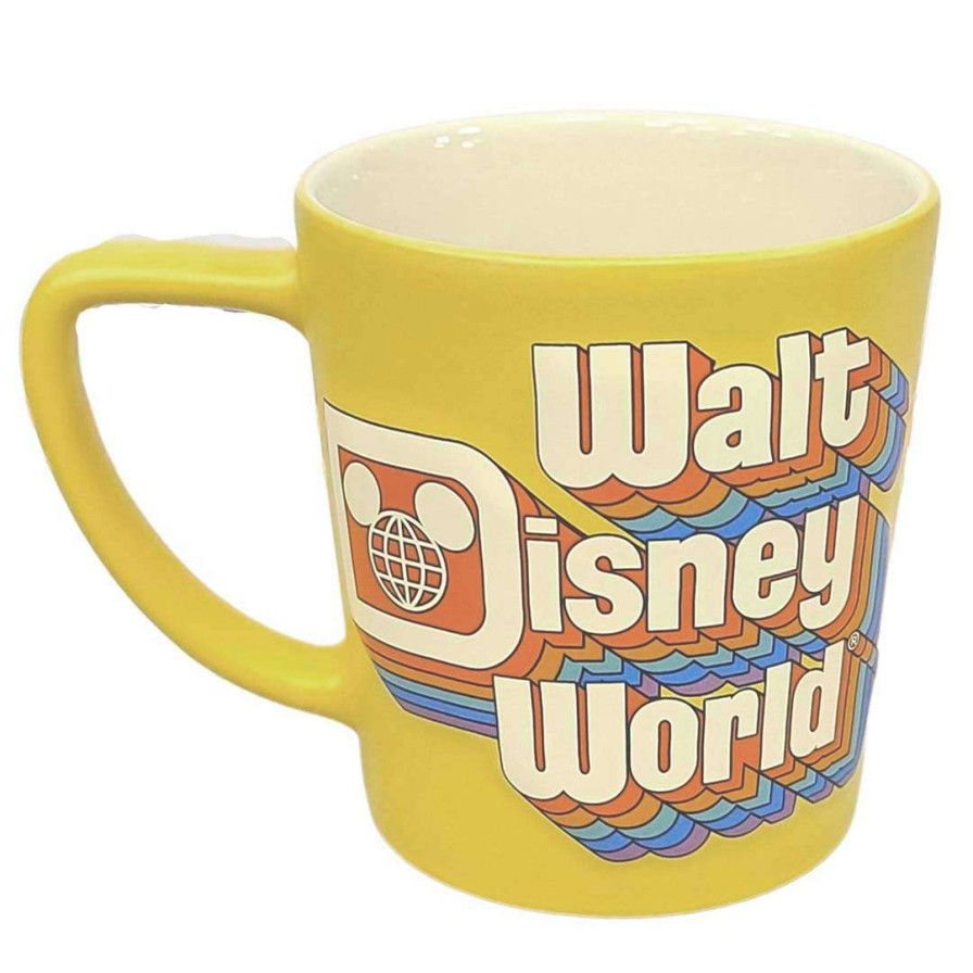 Home & Decor * | Hot Sell Disney Coffee Cup Mug Retro Yellow Walt Disney World Logo