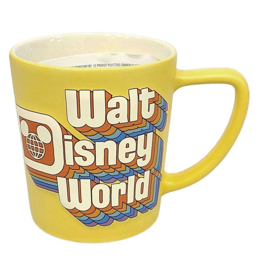 Home & Decor * | Hot Sell Disney Coffee Cup Mug Retro Yellow Walt Disney World Logo