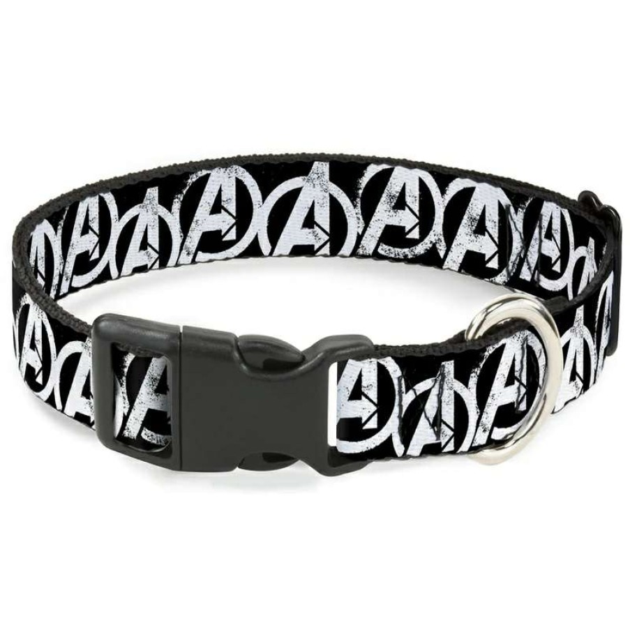 Home & Decor * | Cheap Online Disney Designer Breakaway Pet Collar Marvel Avengers "A" Logos B&W