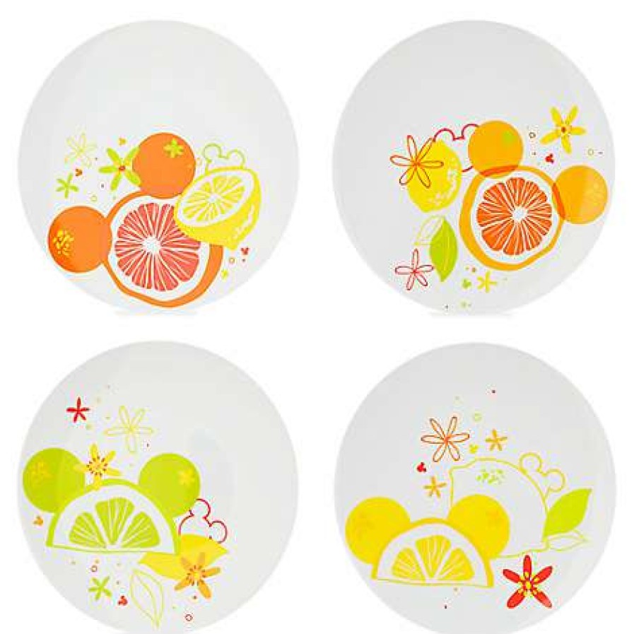 Home & Decor * | Hot Sell Disney Plastic Plates Set Citrus Mickey Icon Plates Set Of 4