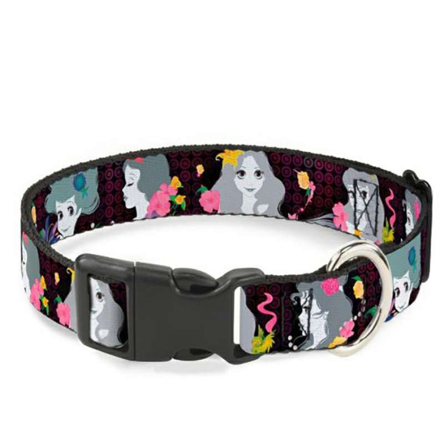 Home & Decor * | Official Disney Designer Breakaway Pet Collar Princess Silhouettes In Gray W/ Colorful Flowers