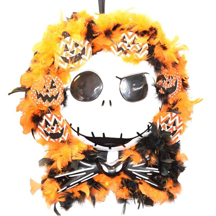 Home & Decor * | Disney Holiday Wreath Jack Skellington Face Feathered Good Quality