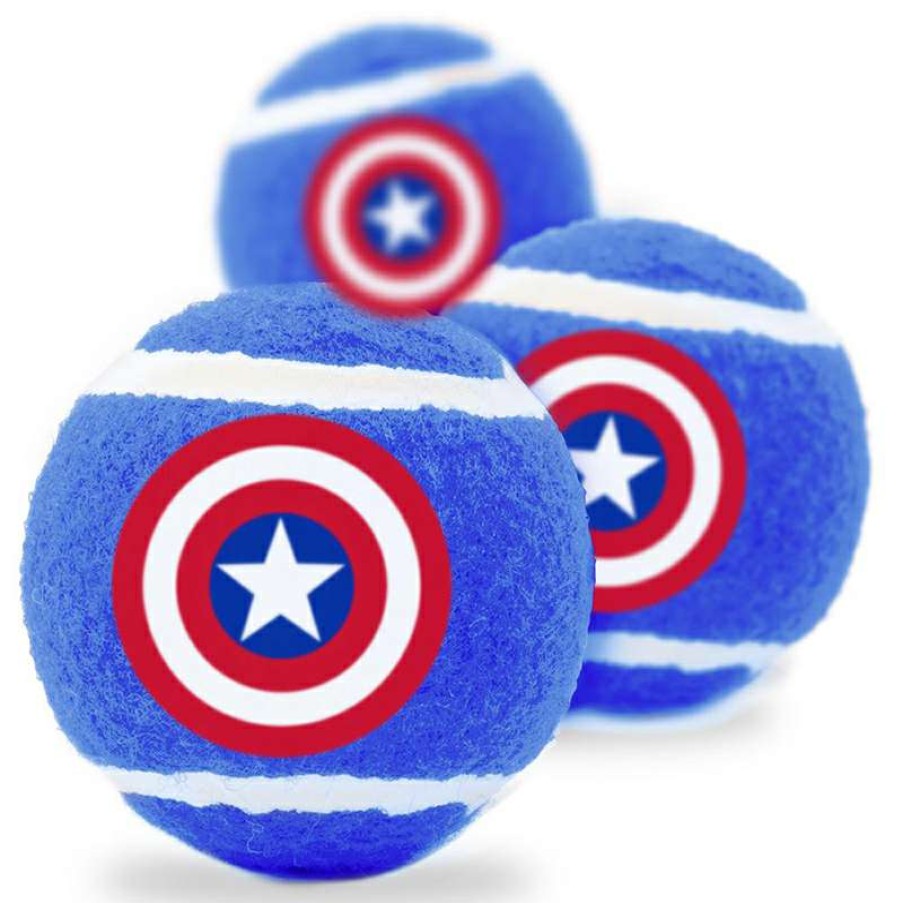 Home & Decor * | Best Sellers Disney Pet Toy Squeaky Tennis Ball 3 Pack Marvel Captain America