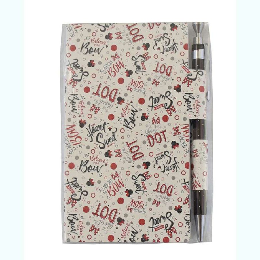 Home & Decor * | Disney Notebook & Pen Set Minnie Mouse Bows & Dots Discounts