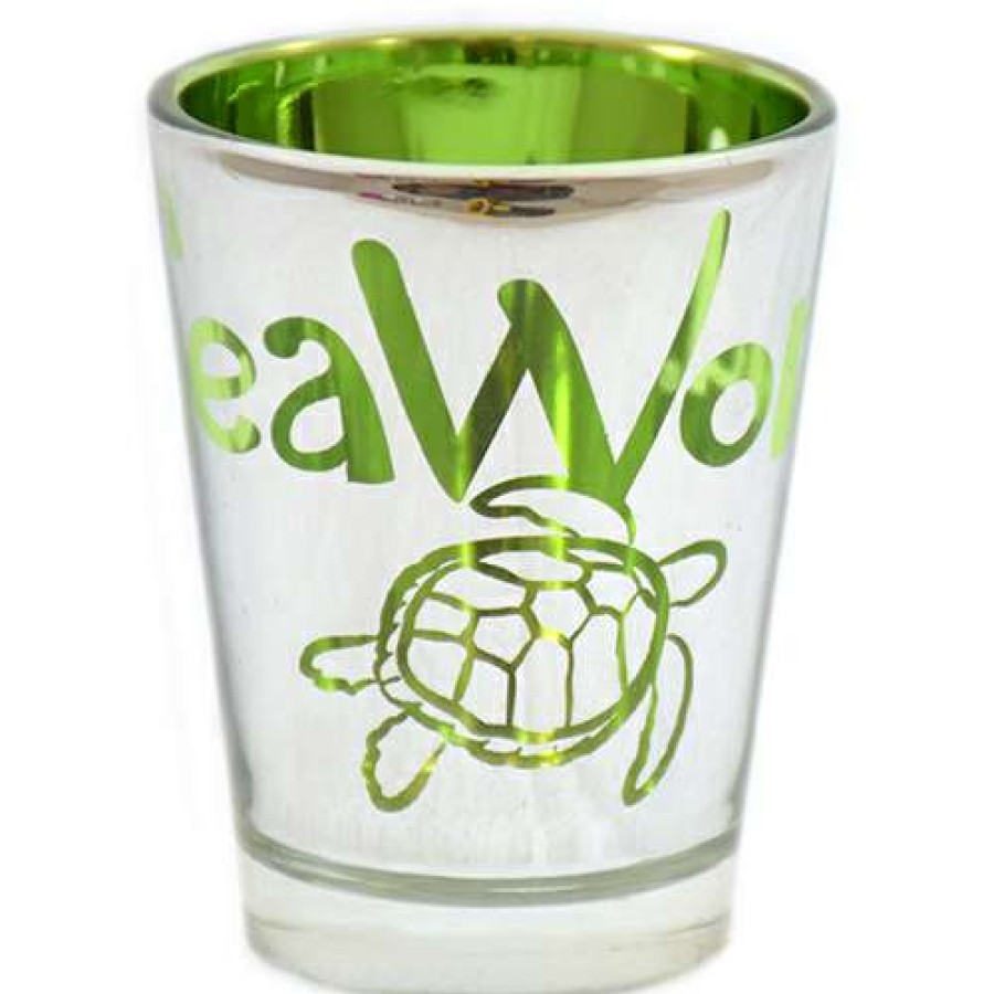 Home & Decor * | Seaworld Shot Glass Metallic Green Turtle Hot Selling Disney