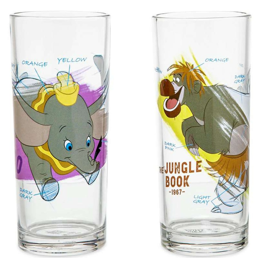 Home & Decor * | Disney Drinking Glass Set Ink & Paint 40'S Through 60'S Dumbo Baloo Alice Lady And The Tramp Special